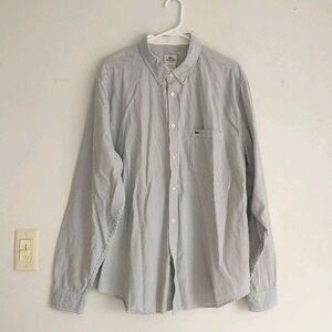 Lacoste Shirt Mens 46 Blue White Striped Long Sleeve Button Down Classic Fit